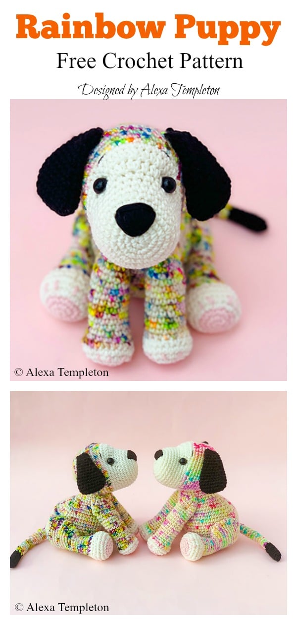 Amigurumi Rainbow Puppy Doll Toy Free Crochet Pattern