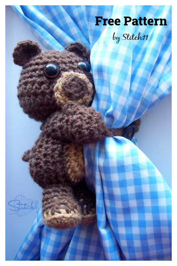 Amigurumi Hugging Bear Curtain Tie Back Free Crochet Pattern 
