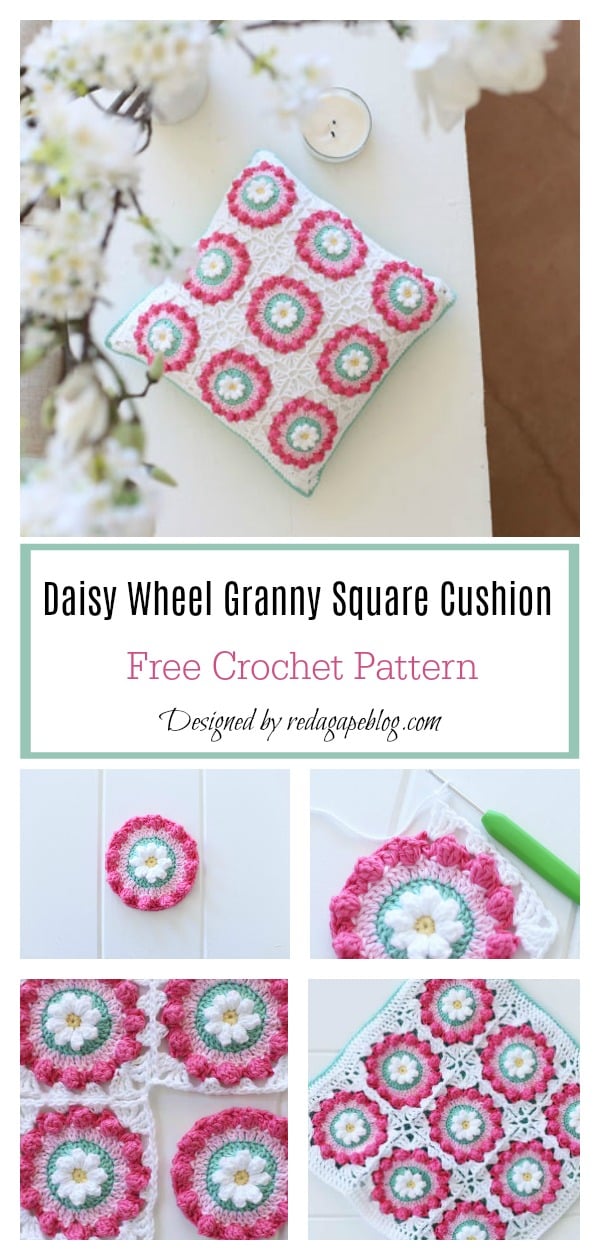 Daisy Wheel Granny Square Cushion Free Crochet Pattern
