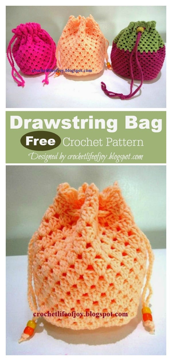 Granny Square Drawstring Bag Free Crochet Pattern 