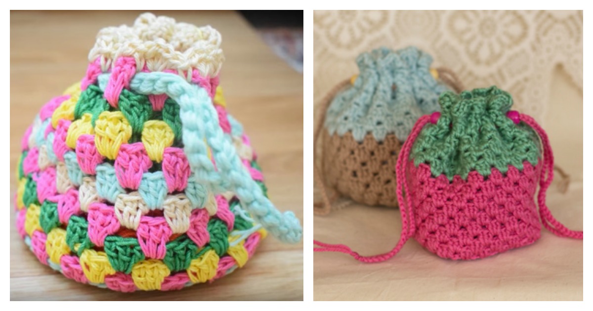 Granny Square Drawstring Bag Free Crochet Pattern and Video Tutorial