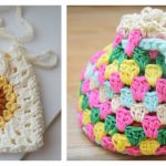 Granny Square Drawstring Bag Free Crochet Pattern