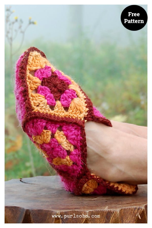 Granny Square Slippers Free Crochet Pattern