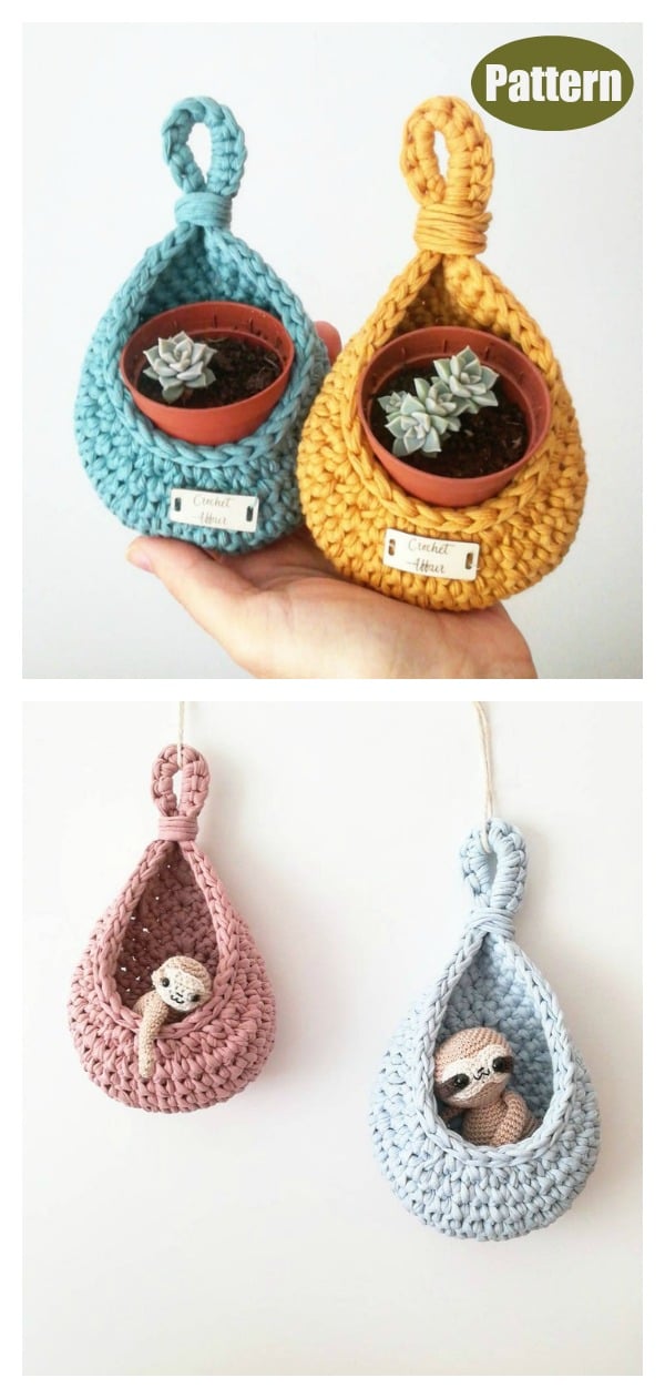 Teardrop Basket Plant Hanger Crochet Pattern