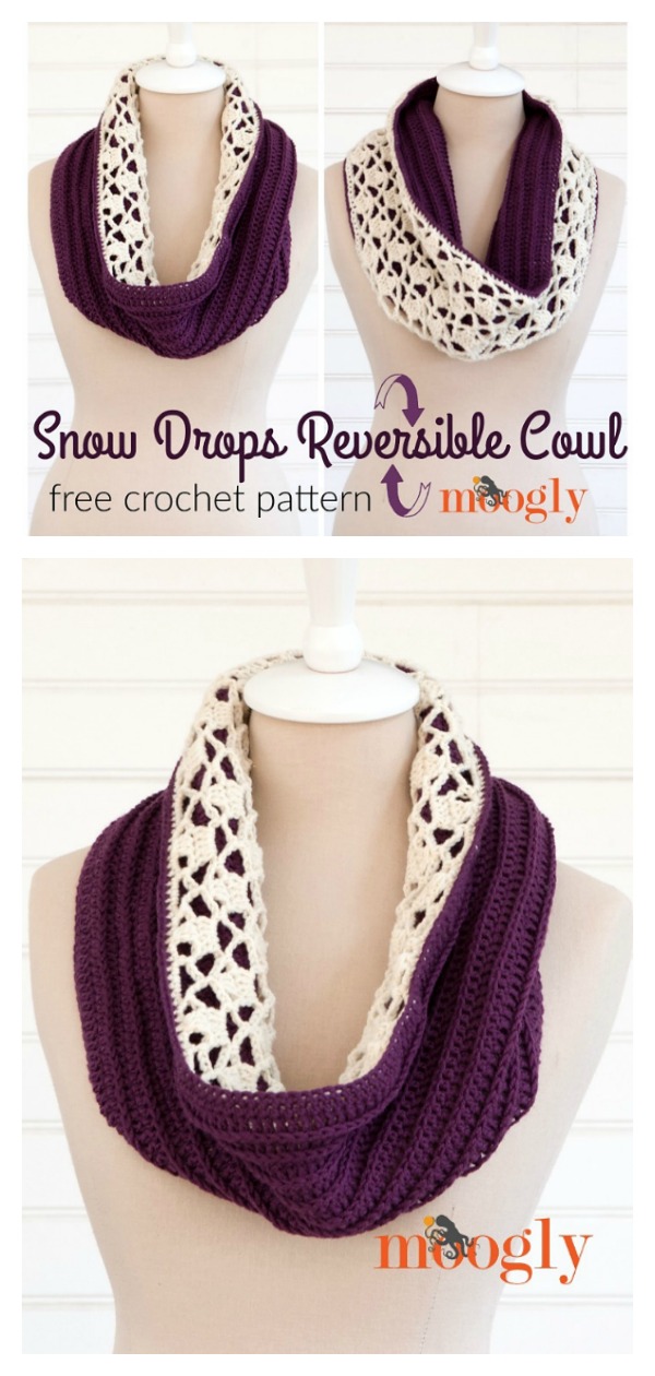 Snow Drops Reversible Cowl Free Crochet Pattern