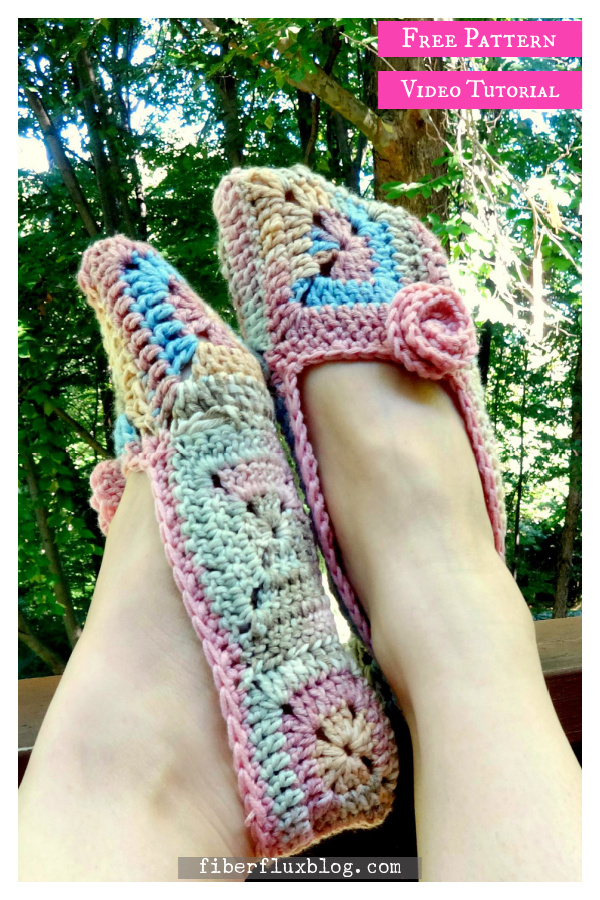 Soft Blossom Slippers Free Crochet Pattern and Video Tutorial