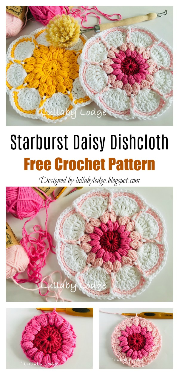 Starburst Daisy Flower Dishcloth Free Crochet Pattern