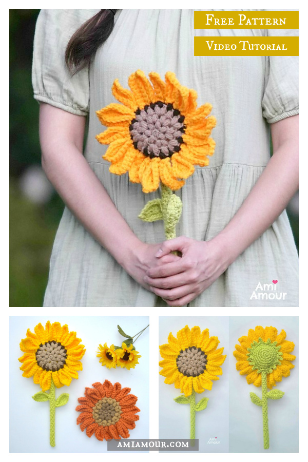 Sunflower Wand Flower Free Crochet Pattern and Video Tutorial