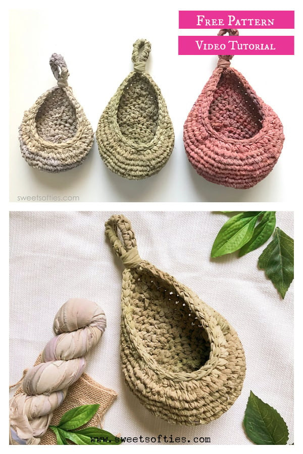 Teardrop Hanging Baskets Free Crochet Pattern and Video Tutorial