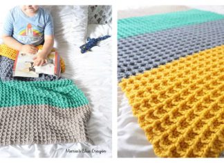 Waffle Stitch Color Block Blanket Free Crochet Pattern