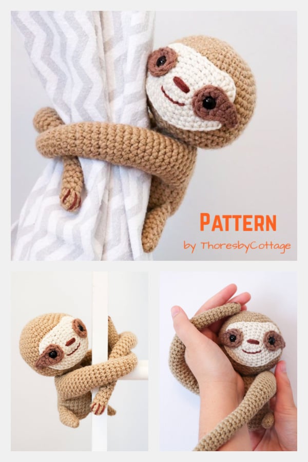 Amigurumi Sloth Curtain Tie Back Crochet Pattern 