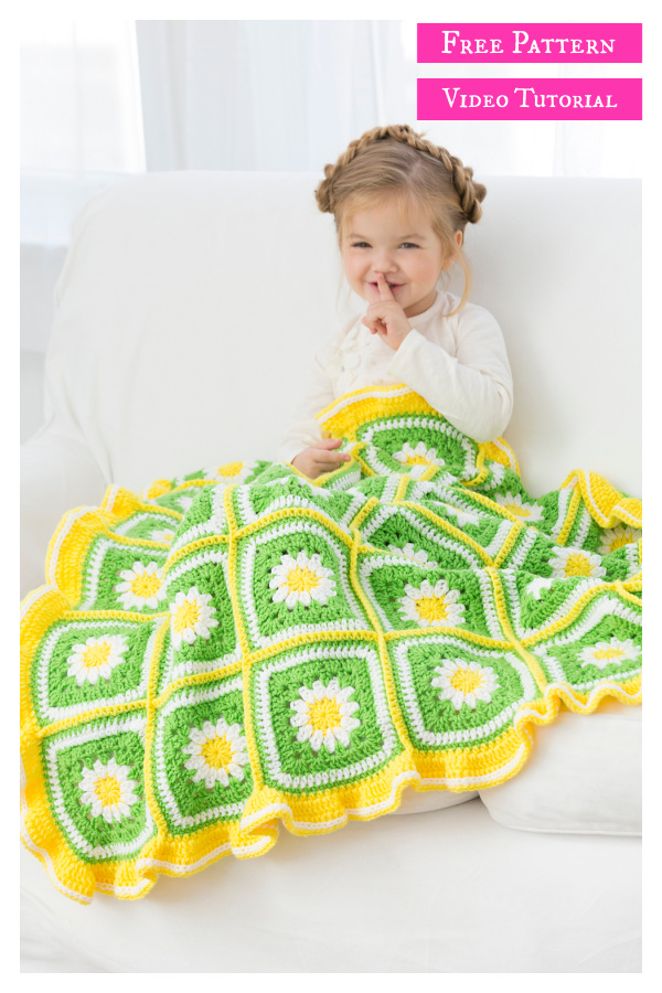 Daisy Garden Blanket Free Crochet Pattern and Video Tutorial 