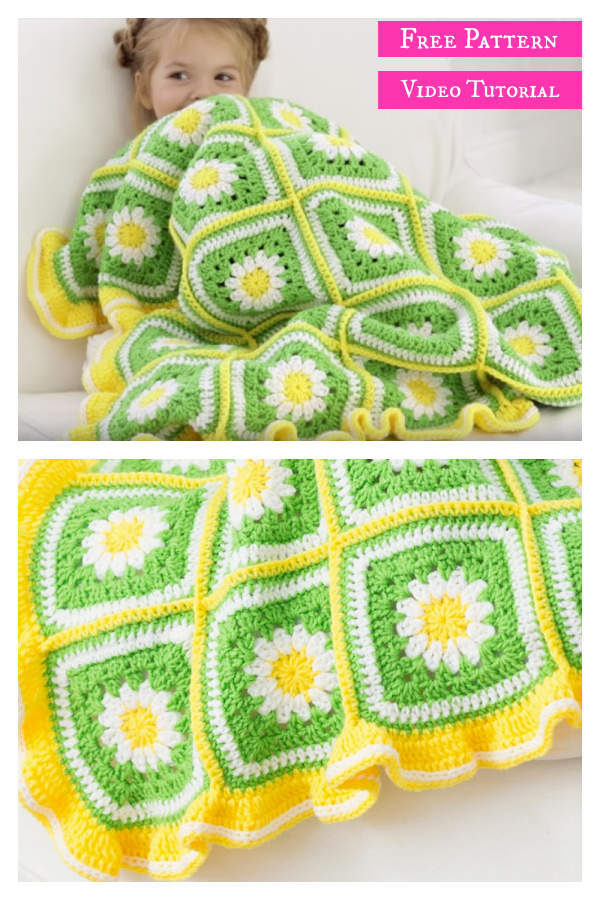 Daisy Garden Blanket Free Crochet Pattern and Video Tutorial 