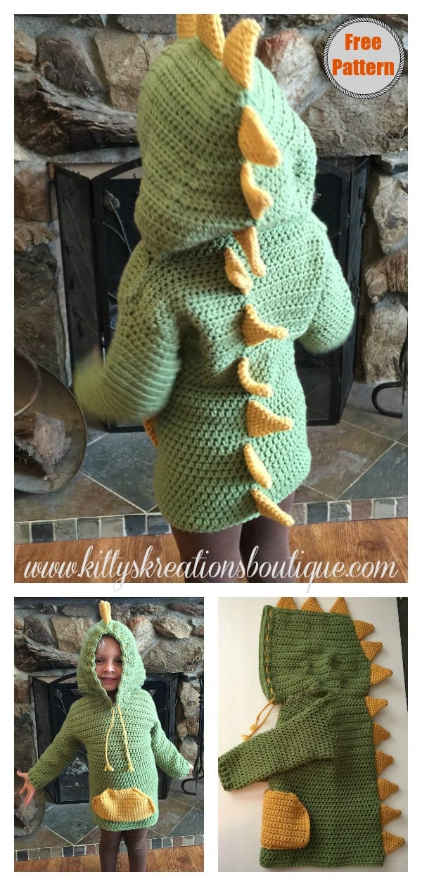 Dinosaur Hooded Sweater with Spikes Free Crochet Pattern