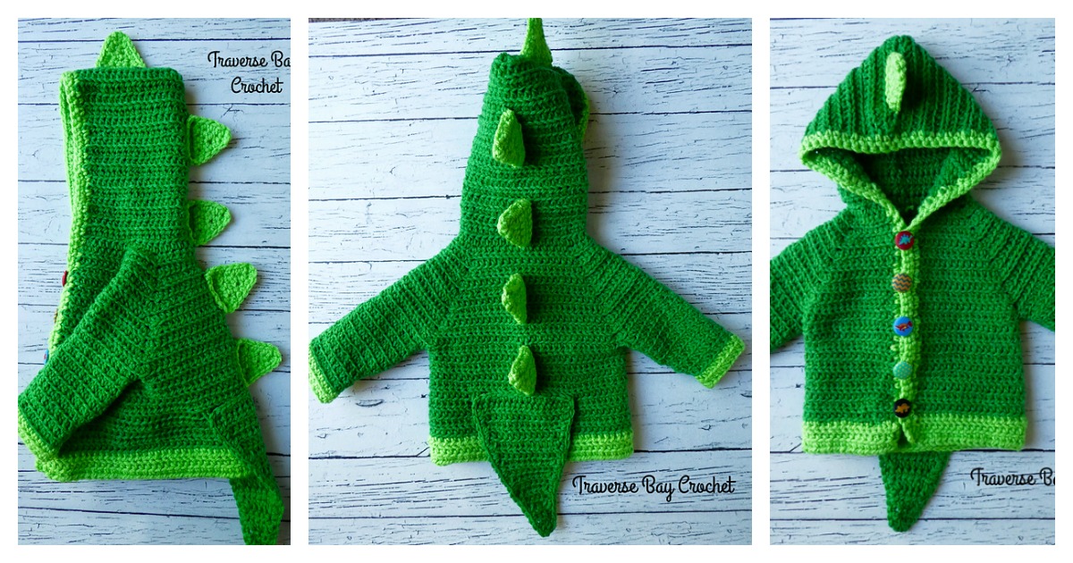 Dinosaur Hooded Sweater With Spikes Free Crochet Pattern