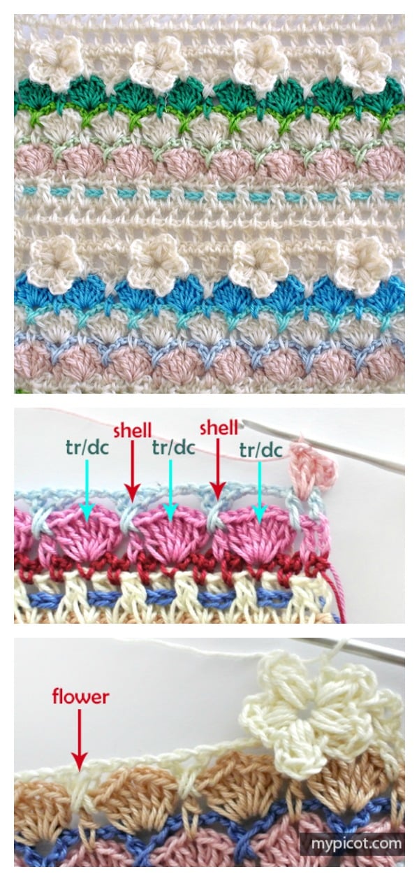 3D Flower Shell Stitch Free Crochet Pattern