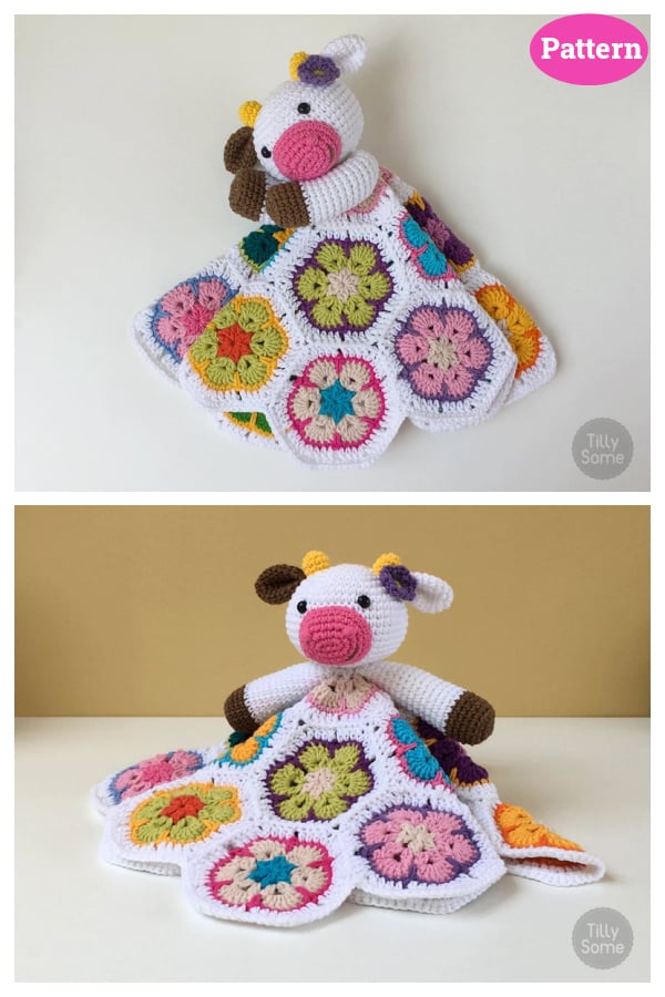 Amigurumi Cow Lovey Blanket Crochet Pattern