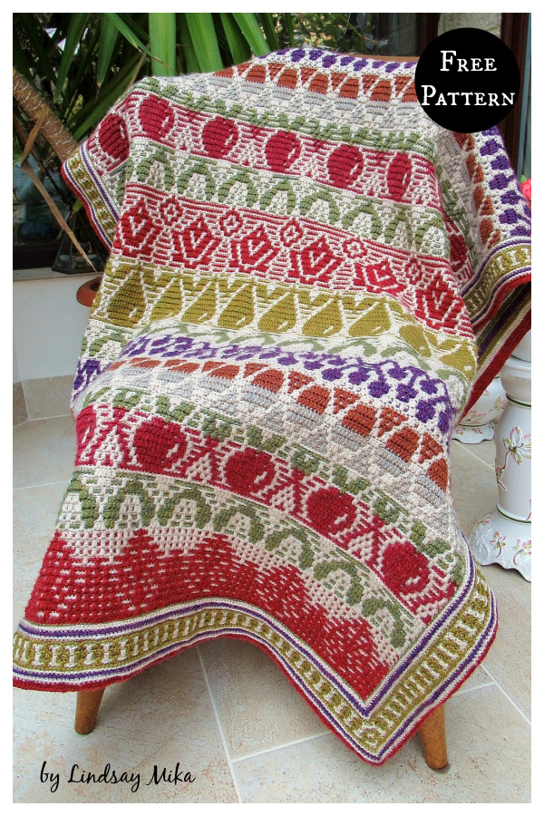 Autumn Fruit Mosaic Blanket Free Crochet Pattern