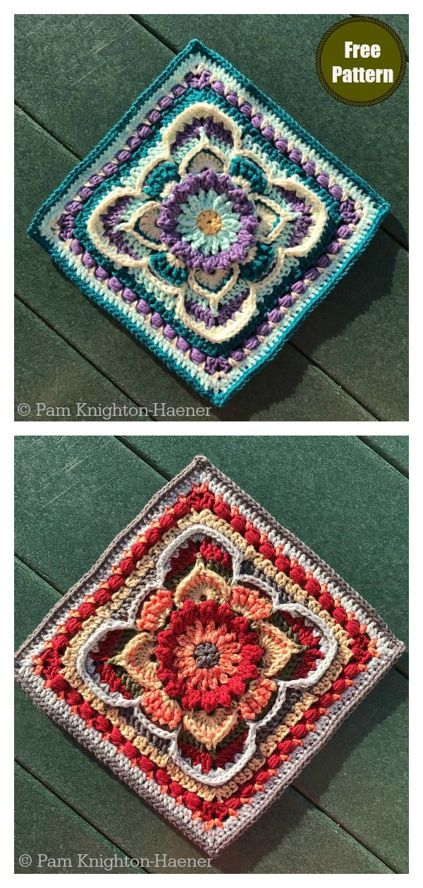 Flower Afghan Block Free Crochet Pattern 