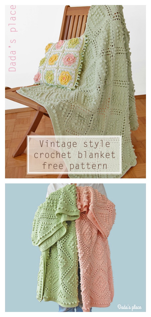Popcorn Stitch Vintage Style Blanket Free Crochet Pattern