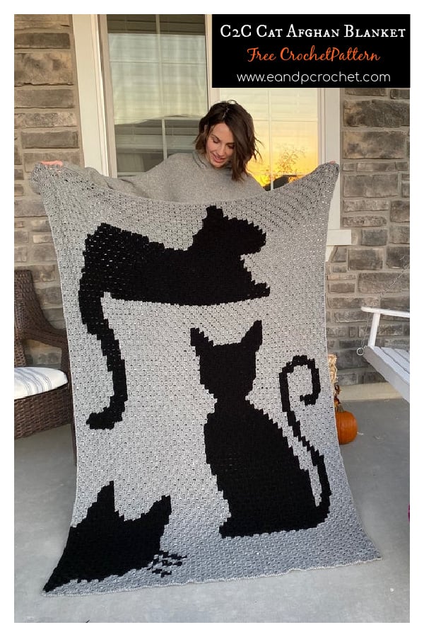 C2C Cat Afghan Blanket Free Crochet Pattern