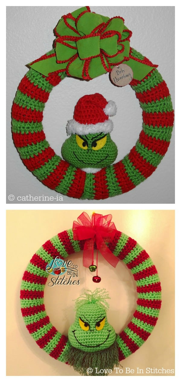 Christmas Grinch Wreath Free Crochet Pattern 
