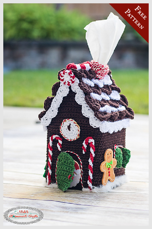Gingerbread House Tissue Box Cover Free Crochet Pattern