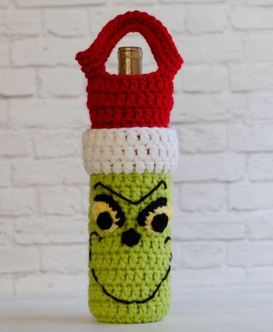 Grinch Wine Cozy Free Crochet Pattern
