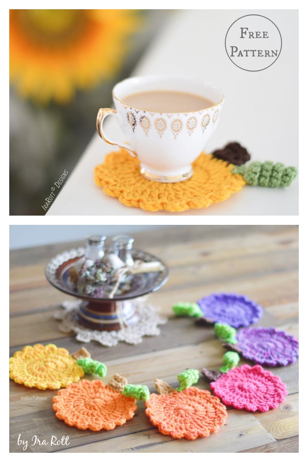 Tea Time Pumpkin Coasters Free Crochet Pattern 