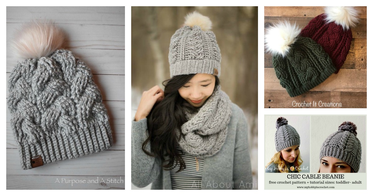 4 Braided Cable Beanie Hat Free Crochet Pattern