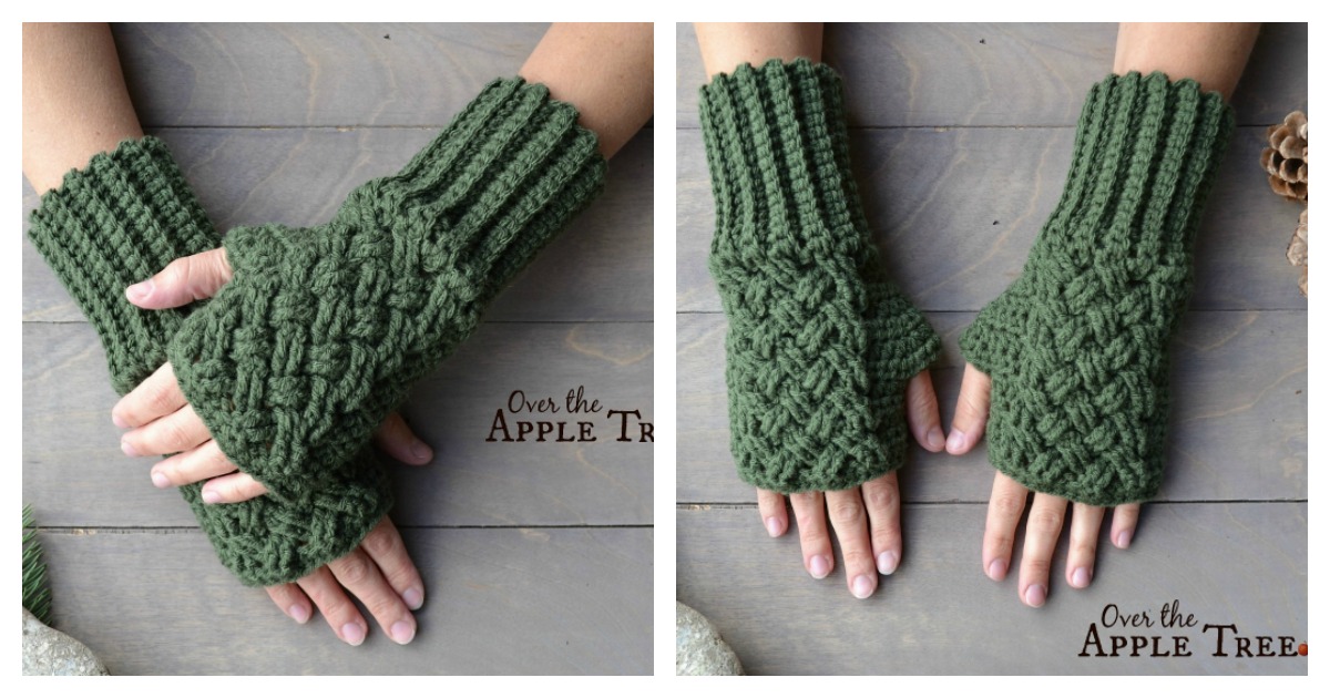 Over The Apple Tree: Celtic Weave Fingerless Gloves- Free Pattern