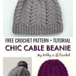 Chic Cable Beanie Hat Free Crochet Pattern