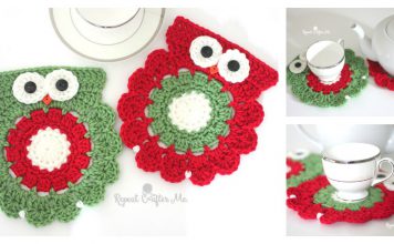 Christmas Owl Coaster Free Crochet Pattern
