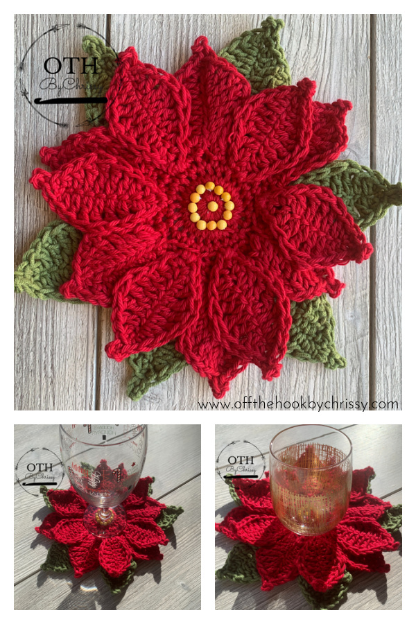 Christmas Poinsettia Coaster Free Crochet Pattern