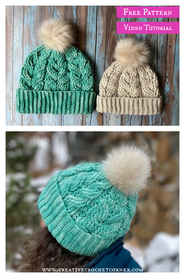 Glacier Cabled Beanie Free Crochet Pattern and Video Tutorial