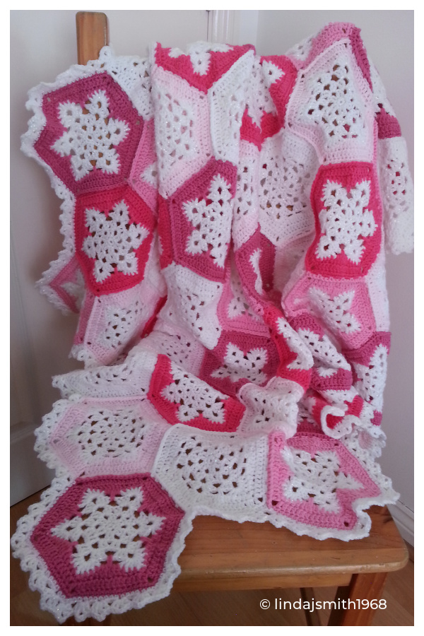 Pink Snowflake Afghan Blanket Free Crochet Pattern 