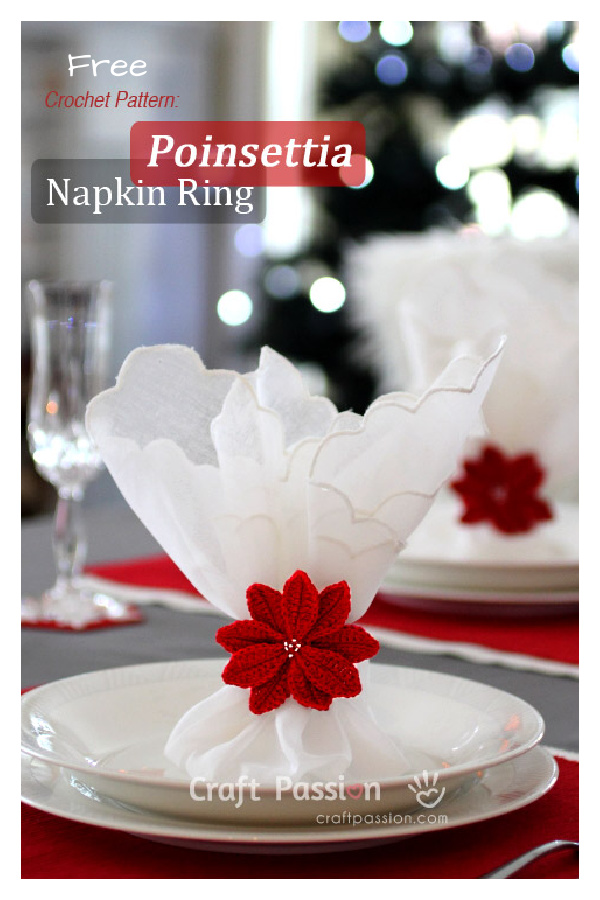 Poinsettia Napkin Ring Free Crochet Pattern