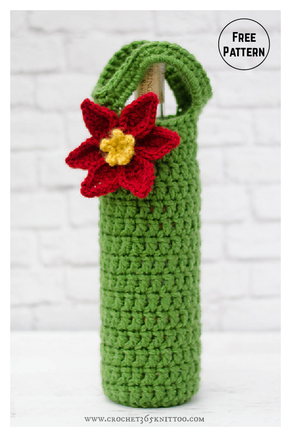 Poinsettia Wine Cozy Free Crochet Pattern