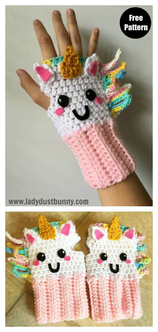 Unicorn Fingerless Gloves Free Crochet Pattern