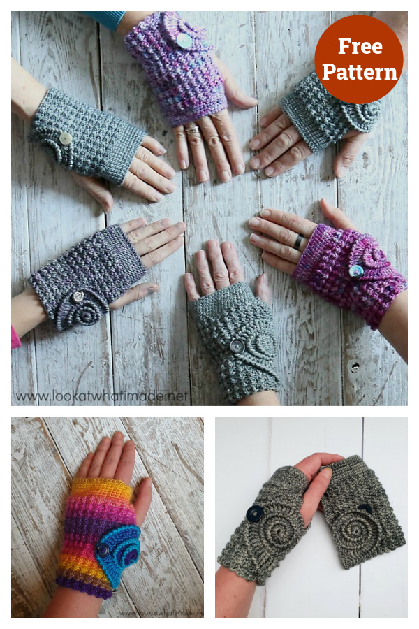 Ammonite Wrist Warmers or Fingerless Mitts Free Crochet Pattern 