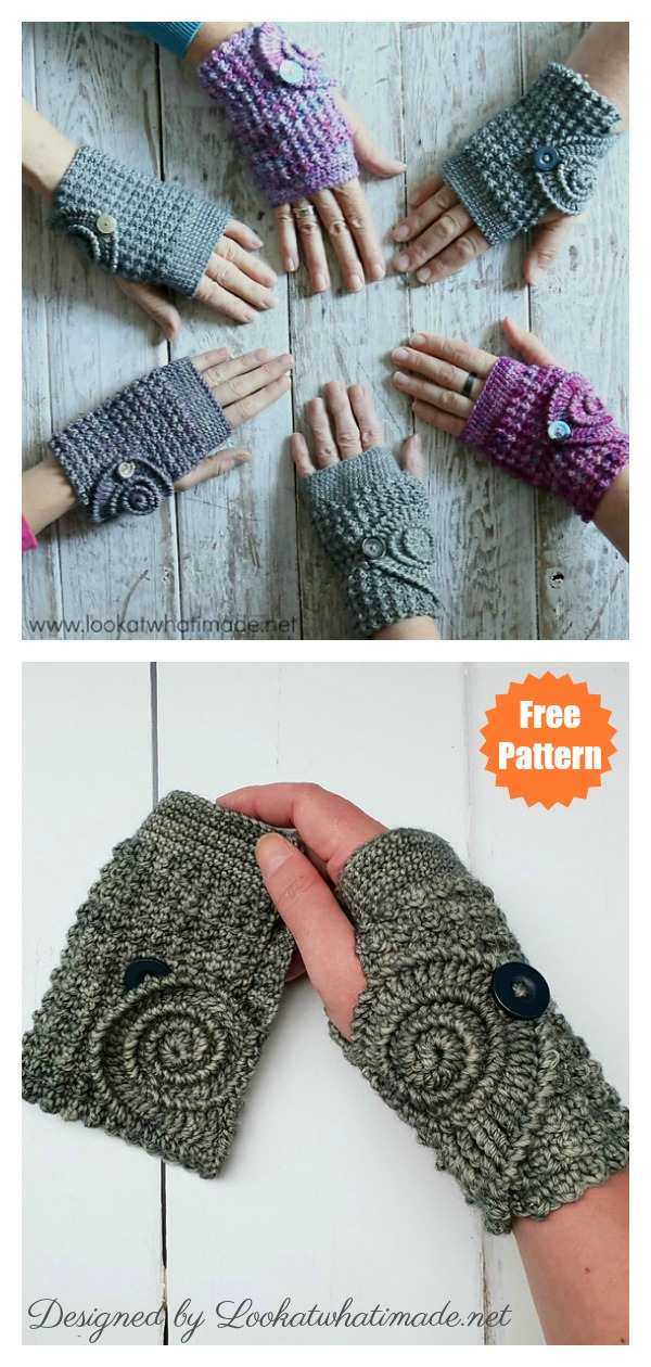Ammonite Wrist Warmers or Fingerless Mitts Free Crochet Pattern