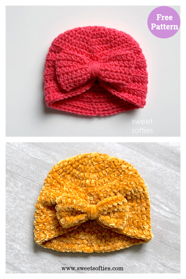 Baby Turban Hat with Bow Free Crochet Pattern