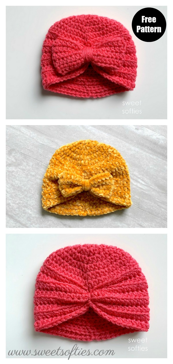 Baby Turban Hat with Bow Free Crochet Pattern