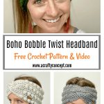 Boho Bobble Twist Headband Free Crochet Pattern and Video Tutorial