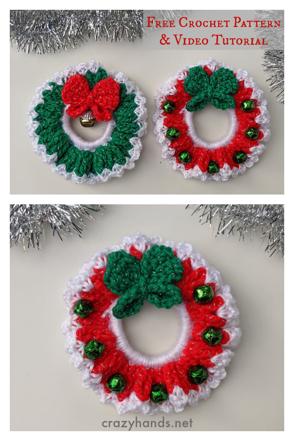 Christmas Wreath Ornament Free Crochet Pattern and Video Tutorial