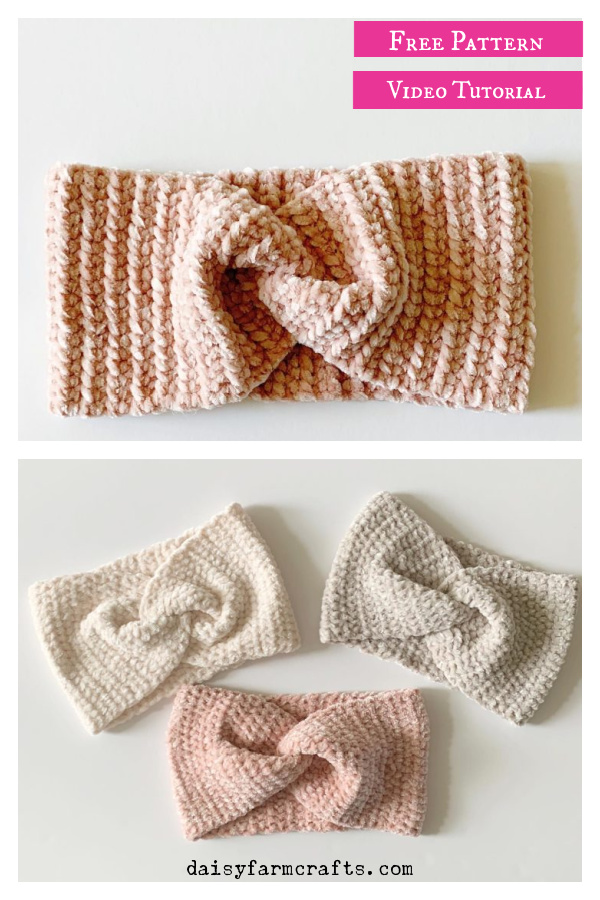 Easy Velvet Twist Headband Ear Warmer Free Crochet Pattern and Video Tutorial 