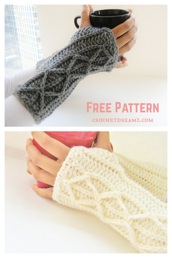 Faux Cables Fingerless Mitts Free Crochet Pattern 
