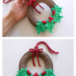 Holly Mini Wreath Free Crochet Pattern and Video Tutorial