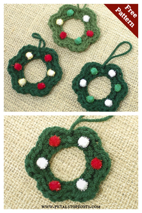Mini Christmas Wreath Ornament Free Crochet Pattern