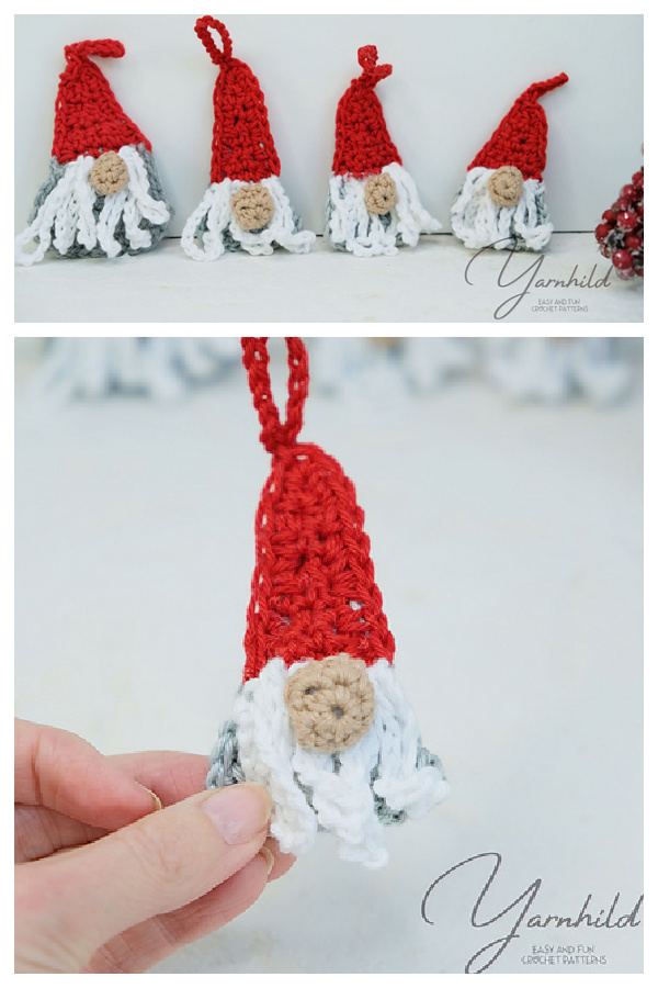 Mini Ragdoll Gnome Christmas Tree Ornament Free Crochet Pattern